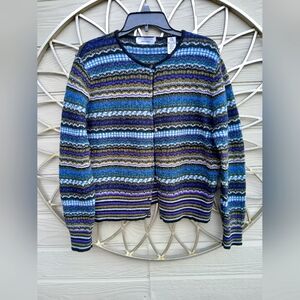 Lord & Taylor Grannycore Blue and Green Striped Cardigan